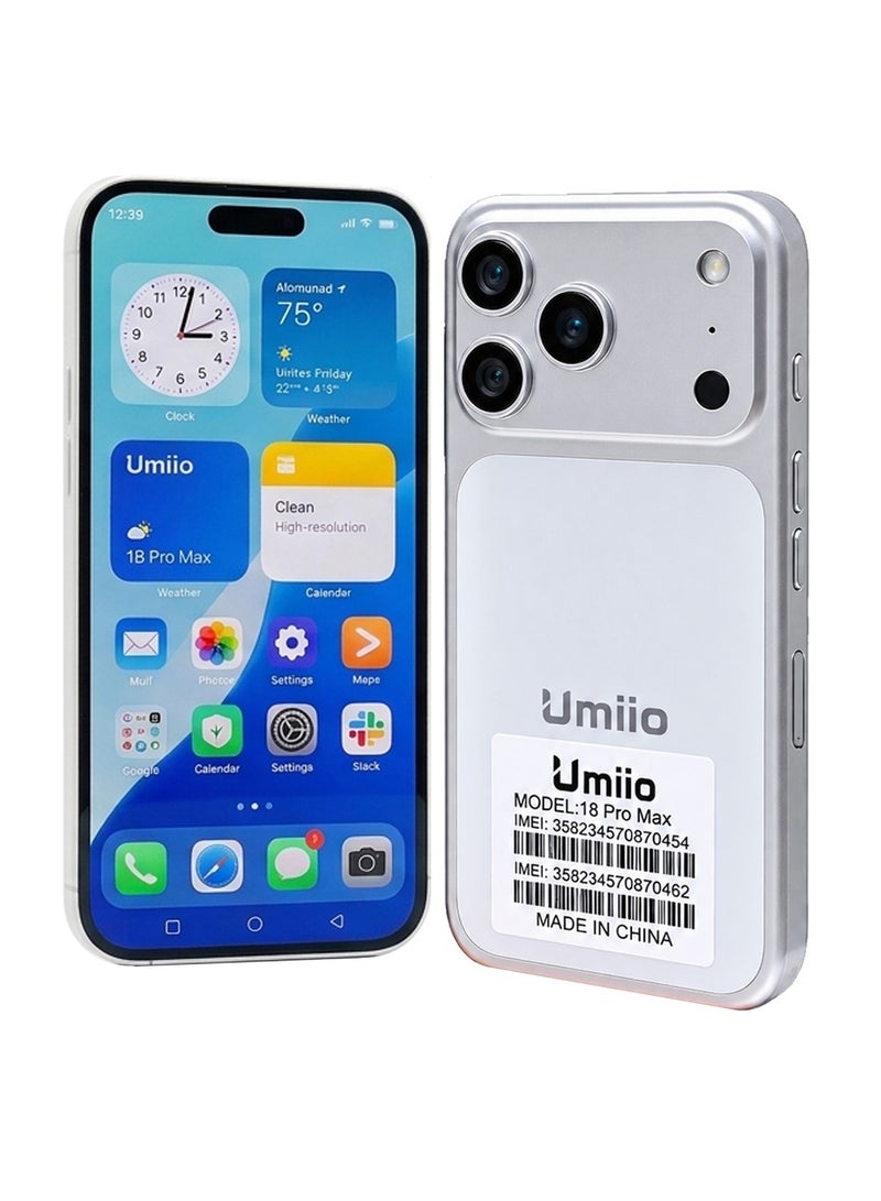 Android Smartphone 6.8 Inch HD Incell Display Dual SIM 18 Pro Max  Umiio Android Cell Phone 18MP Camera  Android Mobile Phone  5000mAh Battery - White