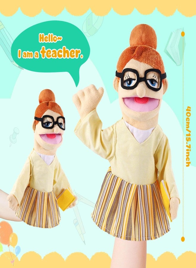 ZJoey Role Play Hand Puppets Hand Plush Chef Doctor Fireman Pirate Detective Athlete Nurse Worker Hand Puppet Toys Puppets for Kids Storytelling Imaginative Pretend Play Teaching Preschool(Teacher) - Image 2