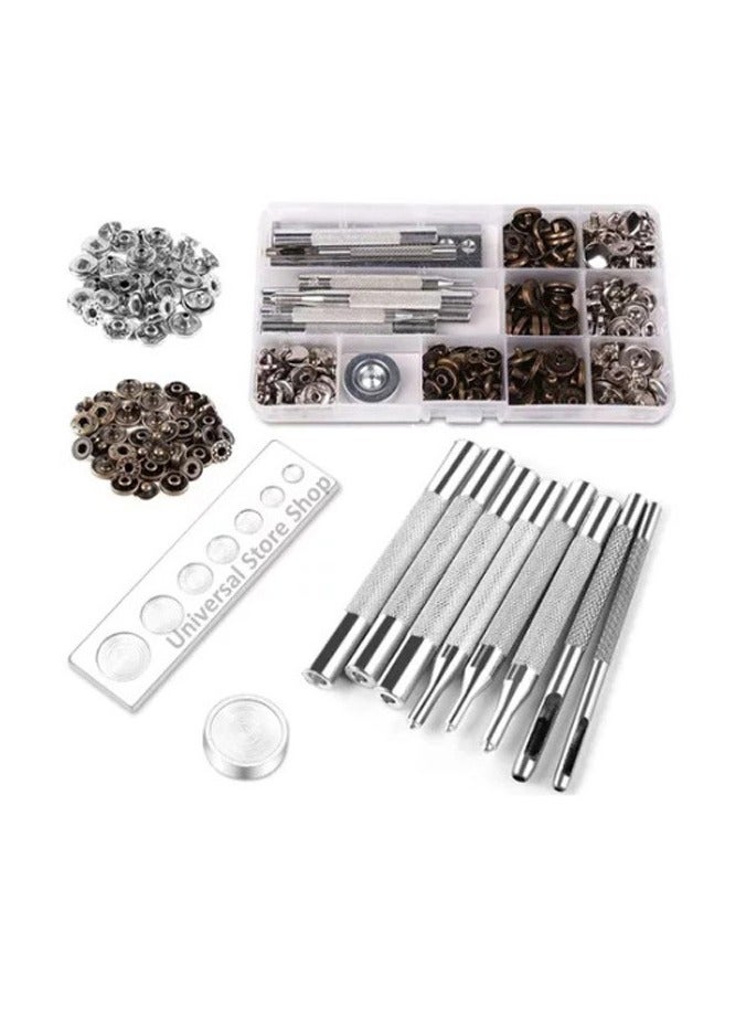 عام طقم أدوات مكوّن من 30 قطعة، بأربعة أجزاء من الحديد، بثلاثة ألوان، مخصص لإكسسوارات الملابس، أزرار السترات وأزرار الجينز. - Image 4
