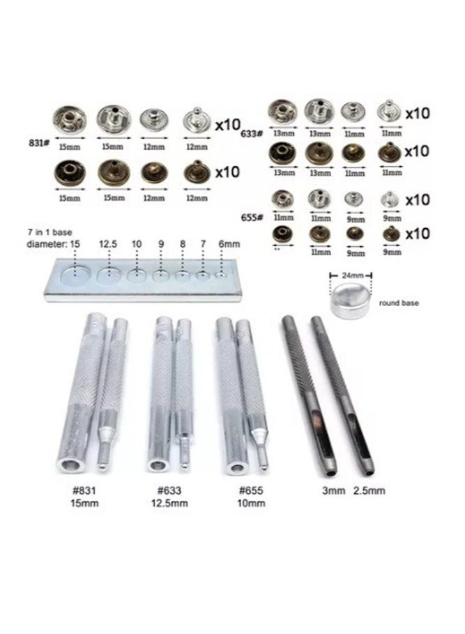 عام طقم أدوات مكوّن من 30 قطعة، بأربعة أجزاء من الحديد، بثلاثة ألوان، مخصص لإكسسوارات الملابس، أزرار السترات وأزرار الجينز. - Image 2