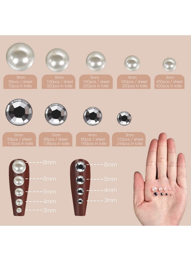 Teenitor - Teenitor 2582Pcs Hair Pearls Hair Gems Face Gems, Hair Pearls Stick On, Hair Face Jewels Face Hair Gems 3/4/5/6/8mm Hair Pearls Gems Stick on for Face, Hair, Crafts - Image 1