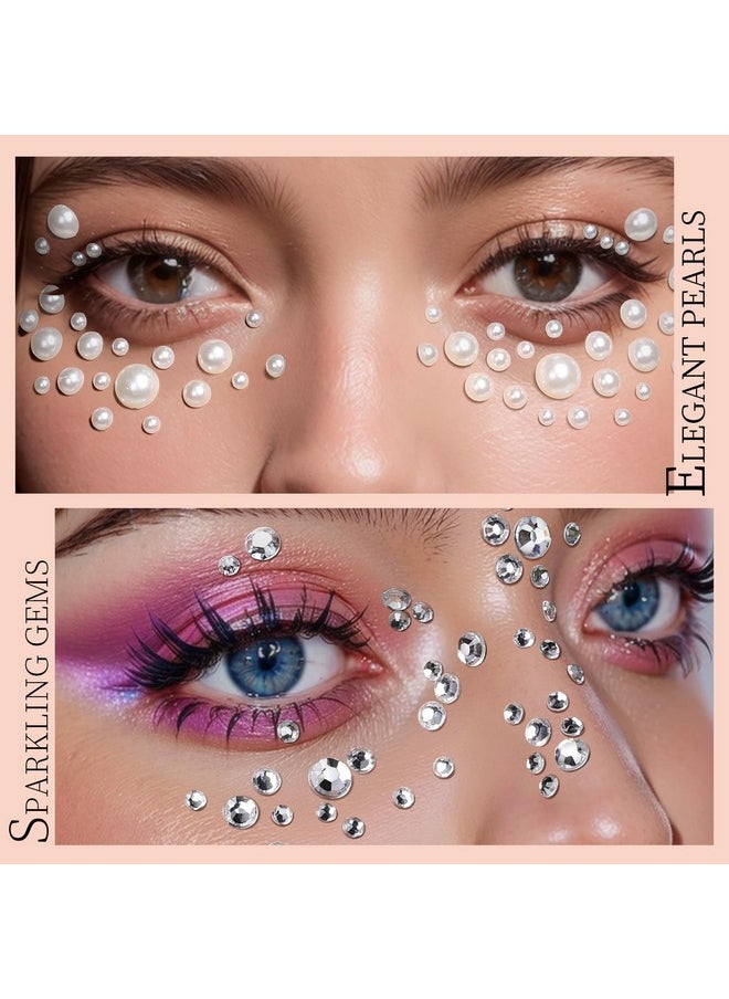 Teenitor - Teenitor 2582Pcs Hair Pearls Hair Gems Face Gems, Hair Pearls Stick On, Hair Face Jewels Face Hair Gems 3/4/5/6/8mm Hair Pearls Gems Stick on for Face, Hair, Crafts - Image 1