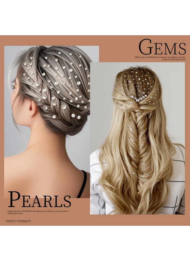 Teenitor - Teenitor 2582Pcs Hair Pearls Hair Gems Face Gems, Hair Pearls Stick On, Hair Face Jewels Face Hair Gems 3/4/5/6/8mm Hair Pearls Gems Stick on for Face, Hair, Crafts - Image 1