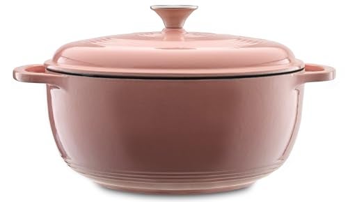 Mercer Culinary مرسر كوليناري فرن هولندي دائري من الحديد الزهر، 6 لتر، وردي - Image 1
