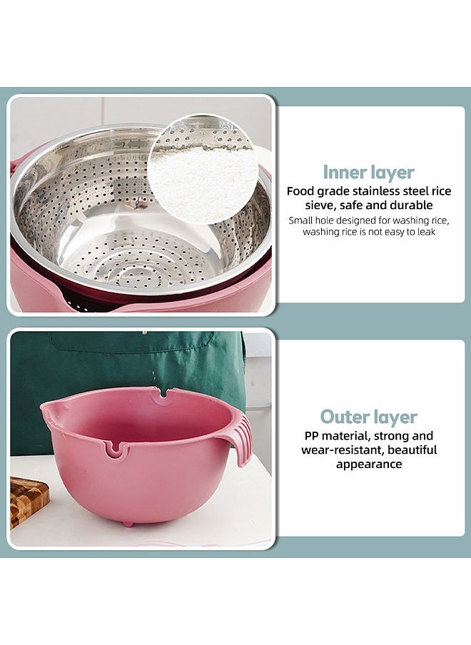 Generic Colander with Mixing Bowl Set 9-in-1 Strainers for Kitchen for Fruit and Vegetable Wash / Noodle Pasta Strainer / Rice Strainer Double-layer Rotatable Colander Bowl Set  - Image 3