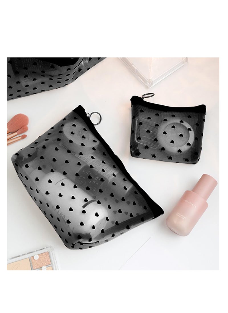 KASTWAVE Heart Print Mesh Makeup Bags, Mesh Cosmetic Bags for Women Mini Zipper Mesh Bags Portable Travel Organizing Pouch Purse Makeup Pouches Bags Travel Accessories(Black, 4 Pcs)  - Image 4