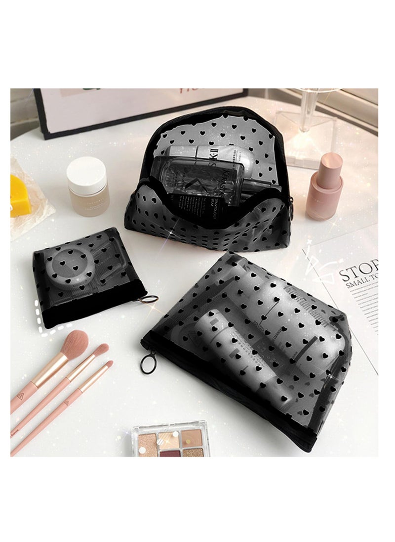 KASTWAVE Heart Print Mesh Makeup Bags, Mesh Cosmetic Bags for Women Mini Zipper Mesh Bags Portable Travel Organizing Pouch Purse Makeup Pouches Bags Travel Accessories(Black, 4 Pcs)  - Image 5