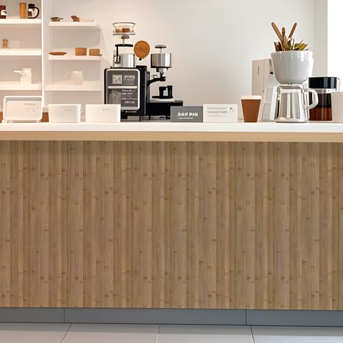 Yun-aeon Pole Wrap Bamboo Striped Peel and Stick Wallpaper Textured Faux Wood Contact Paper 17.3'' x 120'' Rustic Bamboo Slat Self Adhesive Removable Wall Paper for Bedroom Living Room-Light-carbonized - Image 2