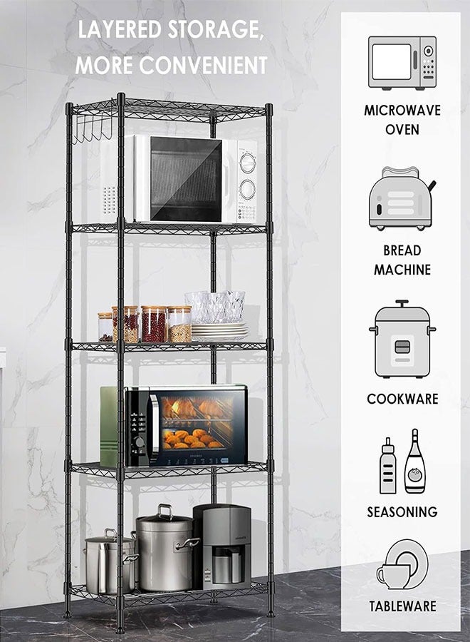 GoldenLike  رف تخزين مكون من 5 طبقات، وحدة رفوف تخزين سلكية، رف تخزين للمطبخ، أرفف تخزين معدنية قائمة بذاتها للمطبخ والحمام وغرفة الغسي - Image 2