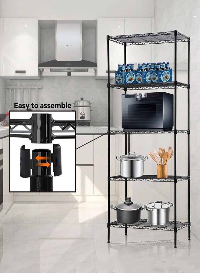 GoldenLike  رف تخزين مكون من 5 طبقات، وحدة رفوف تخزين سلكية، رف تخزين للمطبخ، أرفف تخزين معدنية قائمة بذاتها للمطبخ والحمام وغرفة الغسي - Image 4
