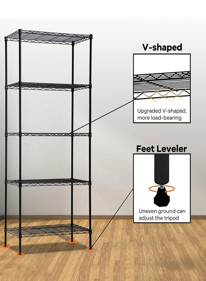 GoldenLike  رف تخزين مكون من 5 طبقات، وحدة رفوف تخزين سلكية، رف تخزين للمطبخ، أرفف تخزين معدنية قائمة بذاتها للمطبخ والحمام وغرفة الغسي - Image 5