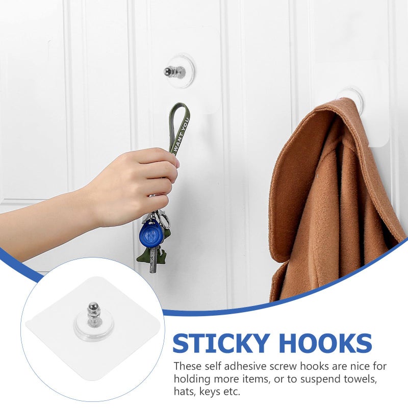 No Drill Wall Hooks Heavy Duty 20pcs 16mm Screws 6x6cm Adhesive Pads for Towels Bathroom Kitchen - Image 4