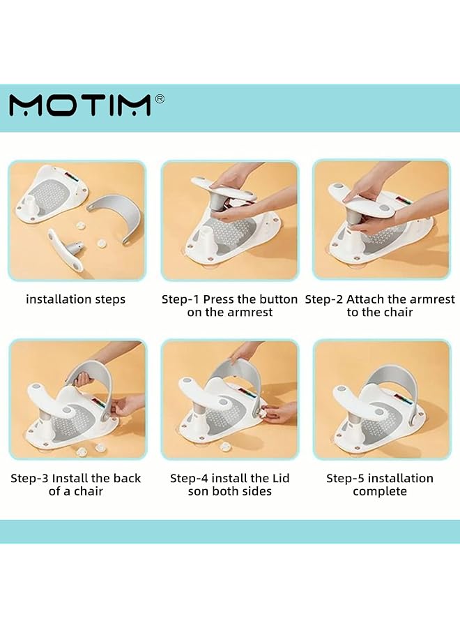 Motim Baby Bath Seat Infant Bathtub Portable Chair With Non Slip Soft Seat Spray Designed Portable Baby Bathtub Seat Adjustable & Foldable Backrest Support Secure Suction Cups - Image 5