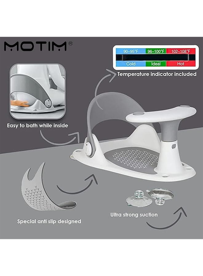 Motim Baby Bath Seat Infant Bathtub Portable Chair With Non Slip Soft Seat Spray Designed Portable Baby Bathtub Seat Adjustable & Foldable Backrest Support Secure Suction Cups - Image 3