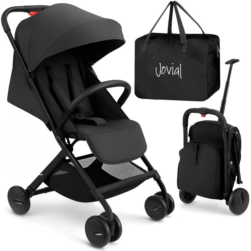 Jovial Lightweight Travel Baby Stroller with One-Hand Easy Fold, Compact Portable Baby Stroller for Everyday Use and Family Travel, with Canopy, Basket, and Included Storage Bag - Image 1