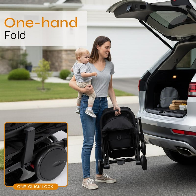 Jovial Lightweight Travel Baby Stroller with One-Hand Easy Fold, Compact Portable Baby Stroller for Everyday Use and Family Travel, with Canopy, Basket, and Included Storage Bag - Image 2