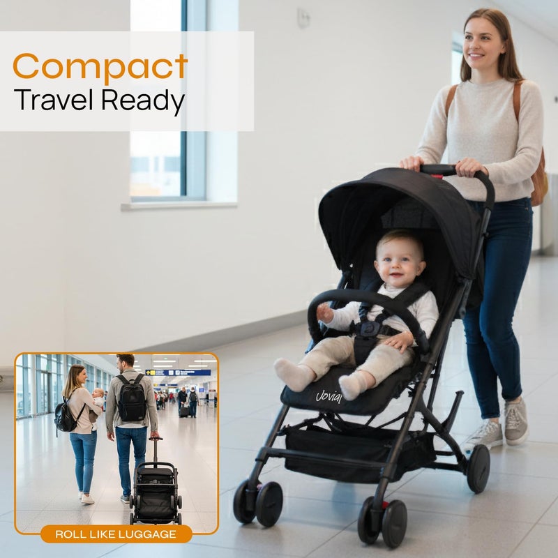 Jovial Lightweight Travel Baby Stroller with One-Hand Easy Fold, Compact Portable Baby Stroller for Everyday Use and Family Travel, with Canopy, Basket, and Included Storage Bag - Image 5
