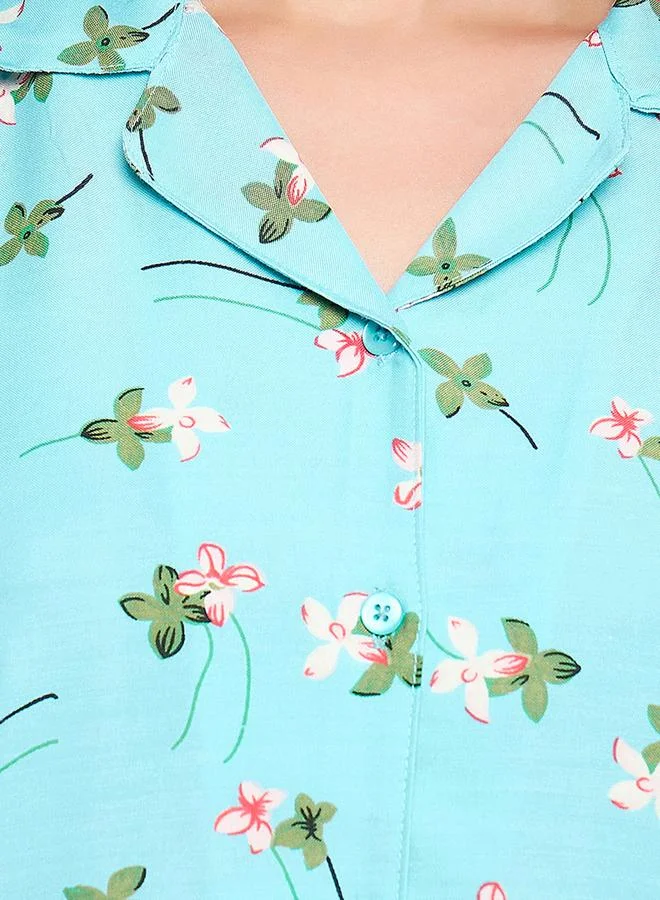 كلوفيا Floral Print Buttoned Shirt & Pyjama Set by Styli