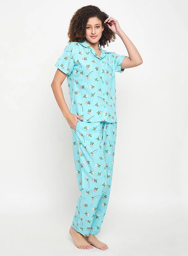 كلوفيا Floral Print Buttoned Shirt & Pyjama Set by Styli