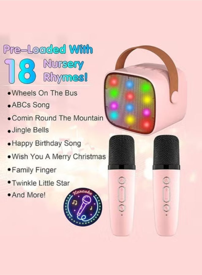 BESTIS Kids Mini Karaoke Machine 2 Wireless Microphones Bluetooth Speaker 18 Pre-Loaded Songs Birthday Gifts with Colorful Lights (Pink) - Image 5