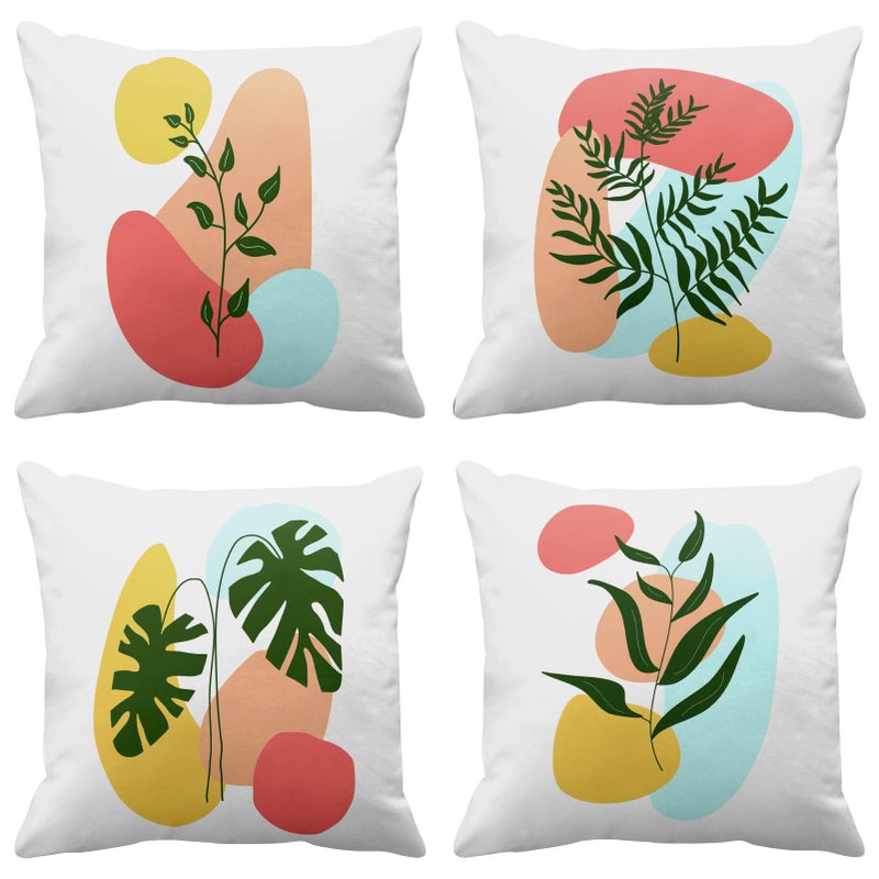 Britimes Britimes Mid Century Bohemian Throw Pillow Covers 18X18 Inches Home Decor Set of 4 Pillow Cases Decorative for Bed Sofa Cushion Couch Outdoor Abstract Green Leaves Pillowcases 