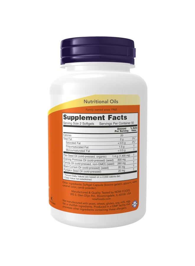 now Supplements, Omega 3-6-9 1000 mg with a blend of Flax Seed, Evening Primrose, Canola, Black Currant and Pumpkin Seed Oils, 100 Softgels - Image 2