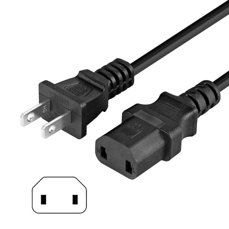 VSEER 2 Prong AC Power Cord UL SVT 18AWG 10A Power Cable Replacement - for PS4 Pro, Xbox One/Xbox 360 Slim / 360 E Power Supply Brick (6Feet, Black) - Image 1