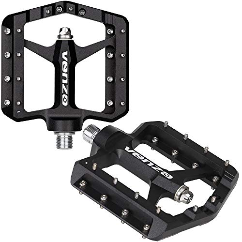VENZO Flat Mountain BMX MTB CNC Bike Sealed Oversized Bearing Pedals - Large Bicycle Platform -98mm x 98mm- 15mm Thickness - Pedals 9/16" with Anti-Skid Anti-Slip Nail - Downhill - Image 5