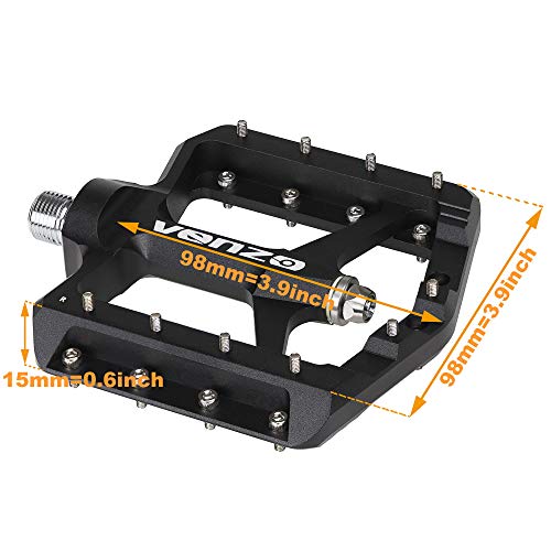 VENZO Flat Mountain BMX MTB CNC Bike Sealed Oversized Bearing Pedals - Large Bicycle Platform -98mm x 98mm- 15mm Thickness - Pedals 9/16" with Anti-Skid Anti-Slip Nail - Downhill - Image 2