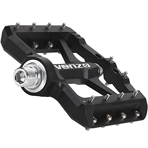 VENZO Flat Mountain BMX MTB CNC Bike Sealed Oversized Bearing Pedals - Large Bicycle Platform -98mm x 98mm- 15mm Thickness - Pedals 9/16" with Anti-Skid Anti-Slip Nail - Downhill - Image 4