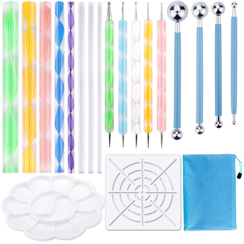 Augshy 19pcs Mandala Dotting Tools Set Pen Dotting Tools Mandala Stencil Ball Stylus Paint Tray for Painting Rocks Coloring Drawing and Drafting
