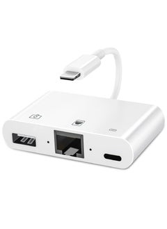 Lightning to RJ45 Ethernet Adapter for iPhone/iPad, 3 in 1 RJ45 Ethernet LAN Network Adapter with USB 3.0 Camera Adapter and Lightning Charge Port,Supports 100Mbps Ethernet Network