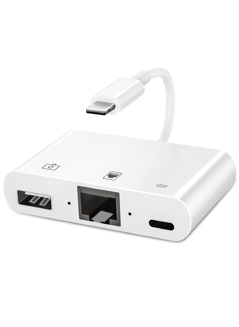 Generic - Lightning to RJ45 Ethernet Adapter for iPhone/iPad, 3 in 1 RJ45 Ethernet LAN Network Adapter with USB 3.0 Camera Adapter and Lightning Charge Port,Supports 100Mbps Ethernet Network - Image 1