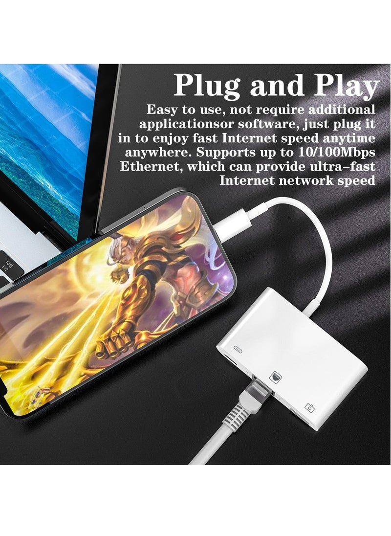 Generic - Lightning to RJ45 Ethernet Adapter for iPhone/iPad, 3 in 1 RJ45 Ethernet LAN Network Adapter with USB 3.0 Camera Adapter and Lightning Charge Port,Supports 100Mbps Ethernet Network - Image 1