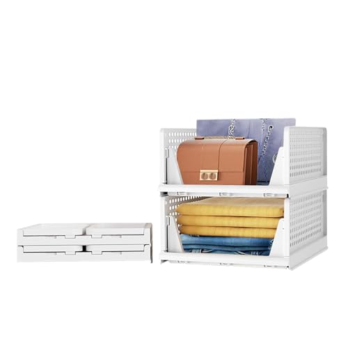 Aditya Polymers Pack of 2 Pcs (Large) Clothes Organizer For Wardrobe Cupboard| Foldable Stackable| MultiPurpose Adjustable Sliding Tray Basket| Almirah Closet Space Organiser| Shirt Stacker - Image 1