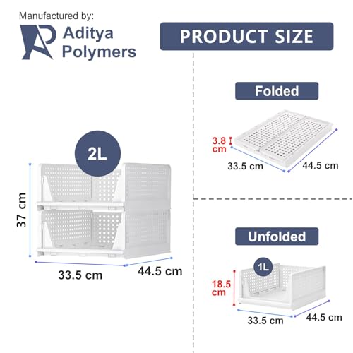 Aditya Polymers Pack of 2 Pcs (Large) Clothes Organizer For Wardrobe Cupboard| Foldable Stackable| MultiPurpose Adjustable Sliding Tray Basket| Almirah Closet Space Organiser| Shirt Stacker - Image 2