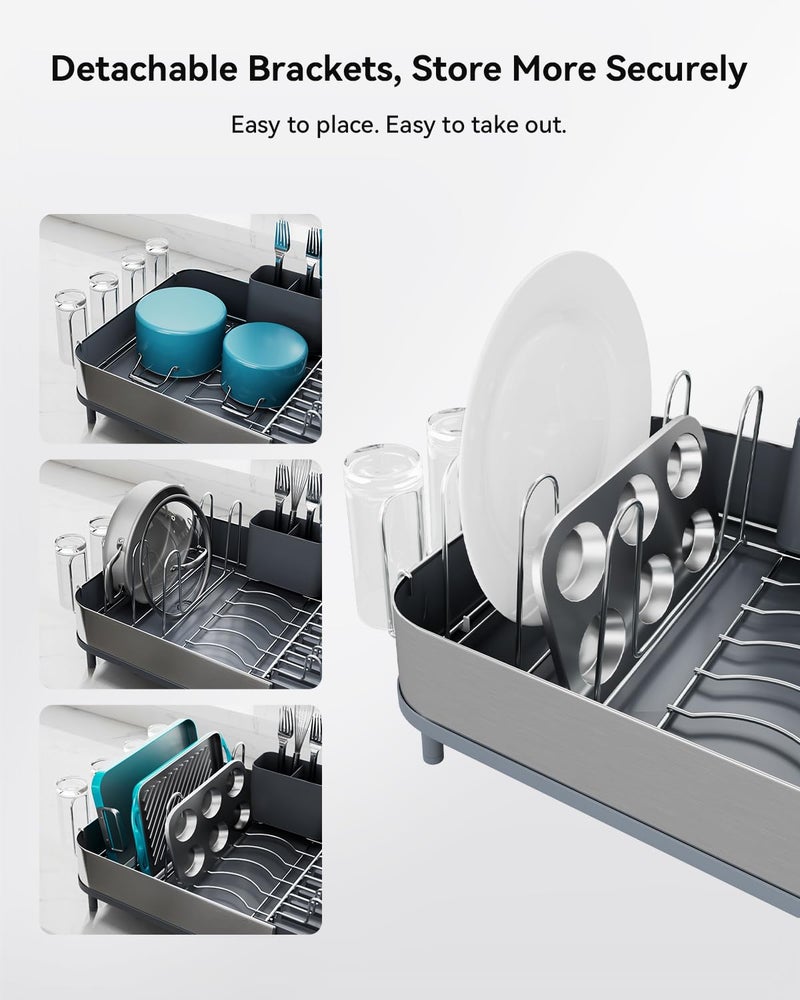 SUNLY Expandable Dish Drying Rack, Versatile Brackets for Pots & Pans, Space Saving Kitchen Drying Rack, Dish Racks for Kitchen Counter, Stainless Steel Dish Drainers with Extendable Spout, Gray - Image 3
