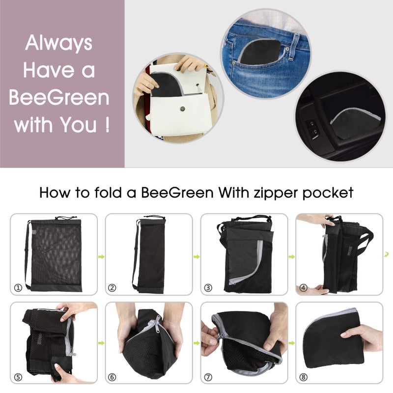 BeeGreen Mesh Drawstring Bag Swim Backpack for Beach Pool Sports Gym Draw String Cinch Bags for Swimming Soccer Basketball Gear Black - Image 4