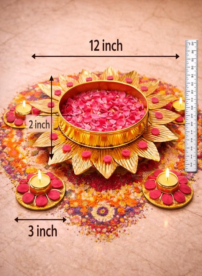 AGAAS ENTERPRISES Lotus Design Metal Urli Bowl with Rangoli Tealight Set of 7 | Festive Floor & Entrance Decor for Diwali, Wedding, Pooja & Home Decoration (12 Inch) - Image 5