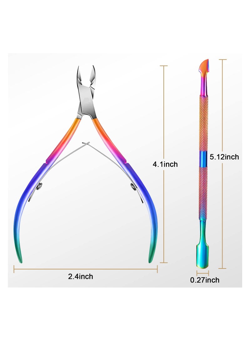 KASTWAVE Cuticle Trimmer with Cuticle Pusher, KASTWAVE Cuticle Remover Professional Stainless Steel Cuticle Cutter Nippers Rainbow Sharp Durable Pedicure Manicure Tools for Fingernails and Toenails (Rainbow) - Image 4