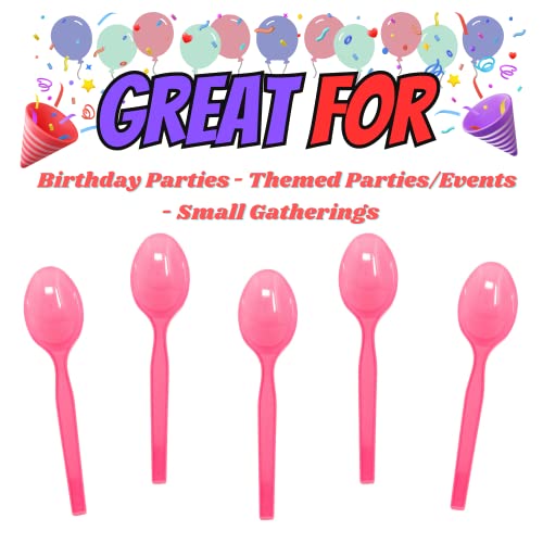 Blue Orchards Hot Pink Plastic Spoons (24 Pack) - Pink Party Spoons  Lightweight  Disposable Cutlery - Image 2