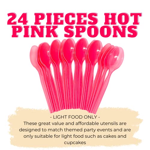 Blue Orchards Hot Pink Plastic Spoons (24 Pack) - Pink Party Spoons  Lightweight  Disposable Cutlery - Image 1
