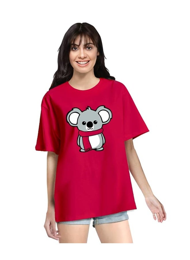 OPLU Store Women's Oversized  Graphic Printed T-Shirts. 100% Cotton, Loose Tshirt, Drop Shoulder, Pootlu, Casual, Graphic Printed T-Shirts,DarkPink, XL - Image 1