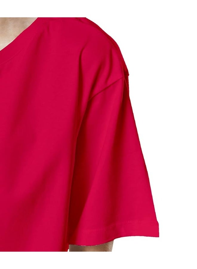 OPLU Store Women's Oversized  Graphic Printed T-Shirts. 100% Cotton, Loose Tshirt, Drop Shoulder, Pootlu, Casual, Graphic Printed T-Shirts,DarkPink, XL - Image 4