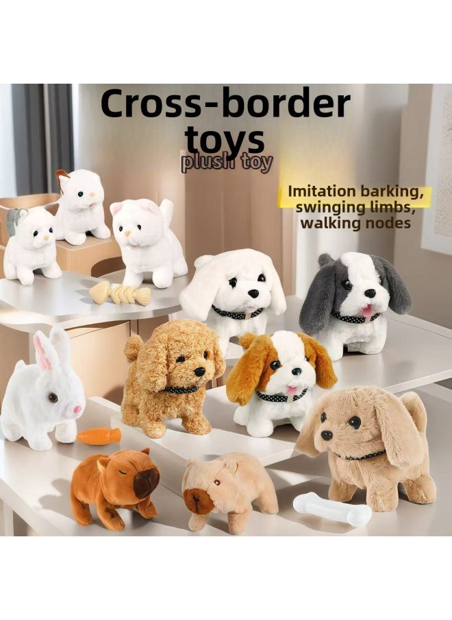 Toy Plush Doll Electric Dog Kitten Rabbit Walking Sound Simulation Electronic Pet Children's Toy-Color: Open Sunroof Box Teddy + Small Bones  - Image 2