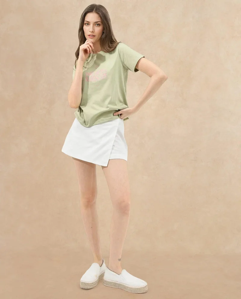 Rareism Women's Crew Neck T-Shirt With Chest Graphic