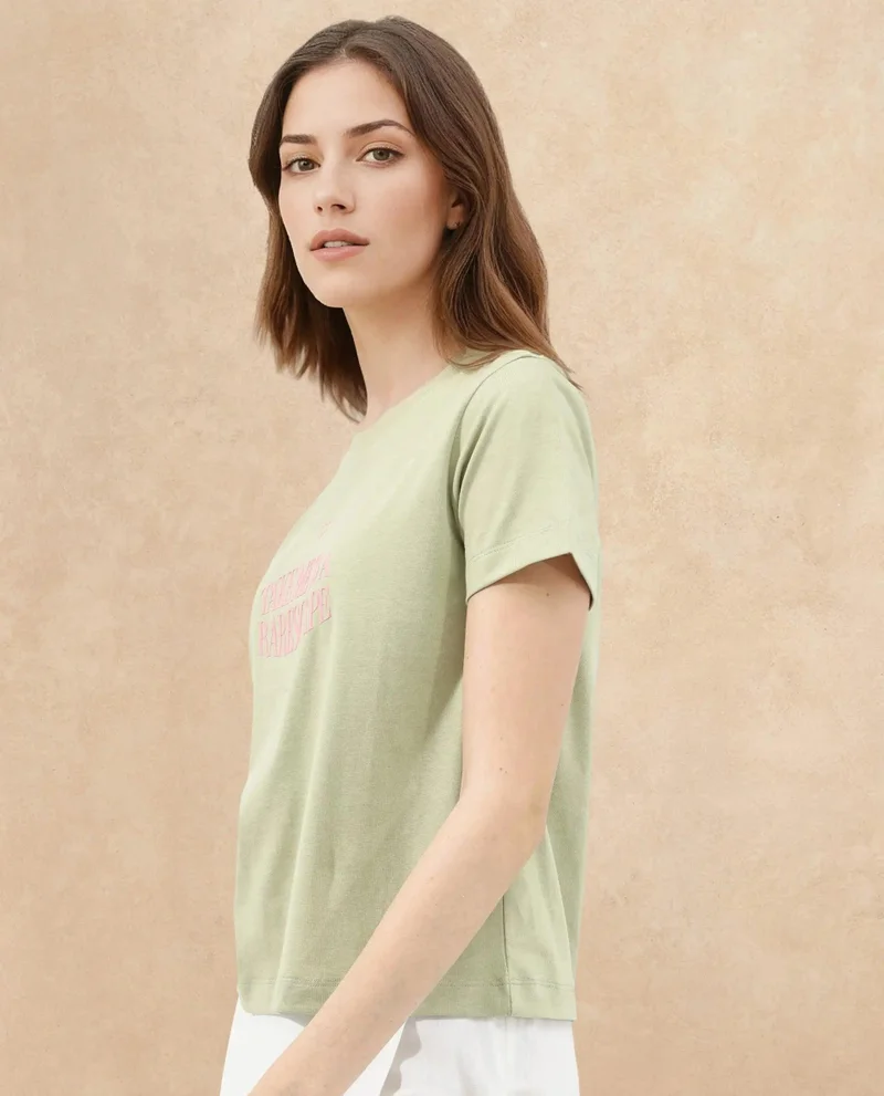 Rareism Women's Crew Neck T-Shirt With Chest Graphic
