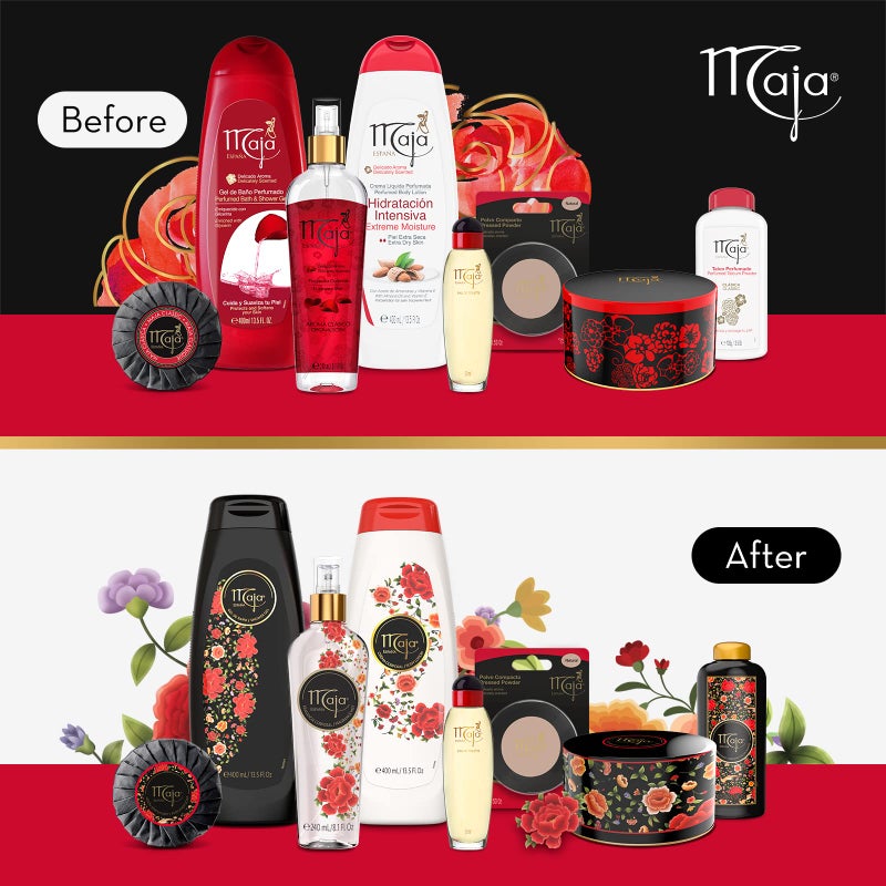 Maja Talcum Powder, Keeps Skin Dry and Fresh, White, 5.3 Oz, Box & Maja Extreme Moisture Body Lotion, Perfumed for Extra Dry Skin, with Almond Oil and Vitamin E, 2-Pack of 13.5 FL Oz each, 2 Bottles - Image 4