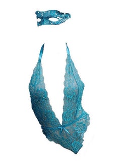 Women  Crochet  Deep V Neck Halter Backless Floral Lace  Jumpsuit With Eye mask