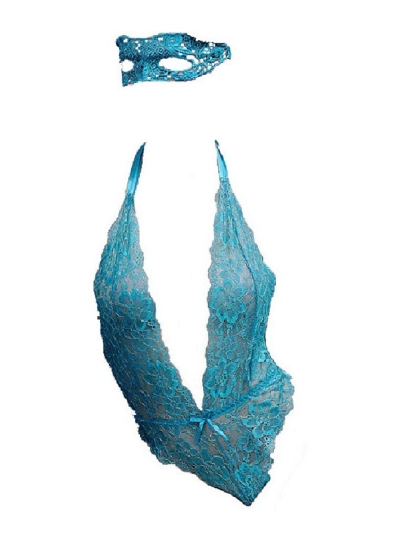 Generic - Women  Crochet  Deep V Neck Halter Backless Floral Lace  Jumpsuit With Eye mask - Image 1
